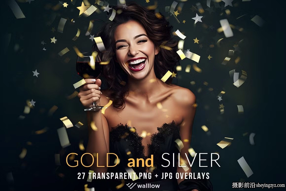 27个金银彩纸质透明PNG和JPG照片叠加层