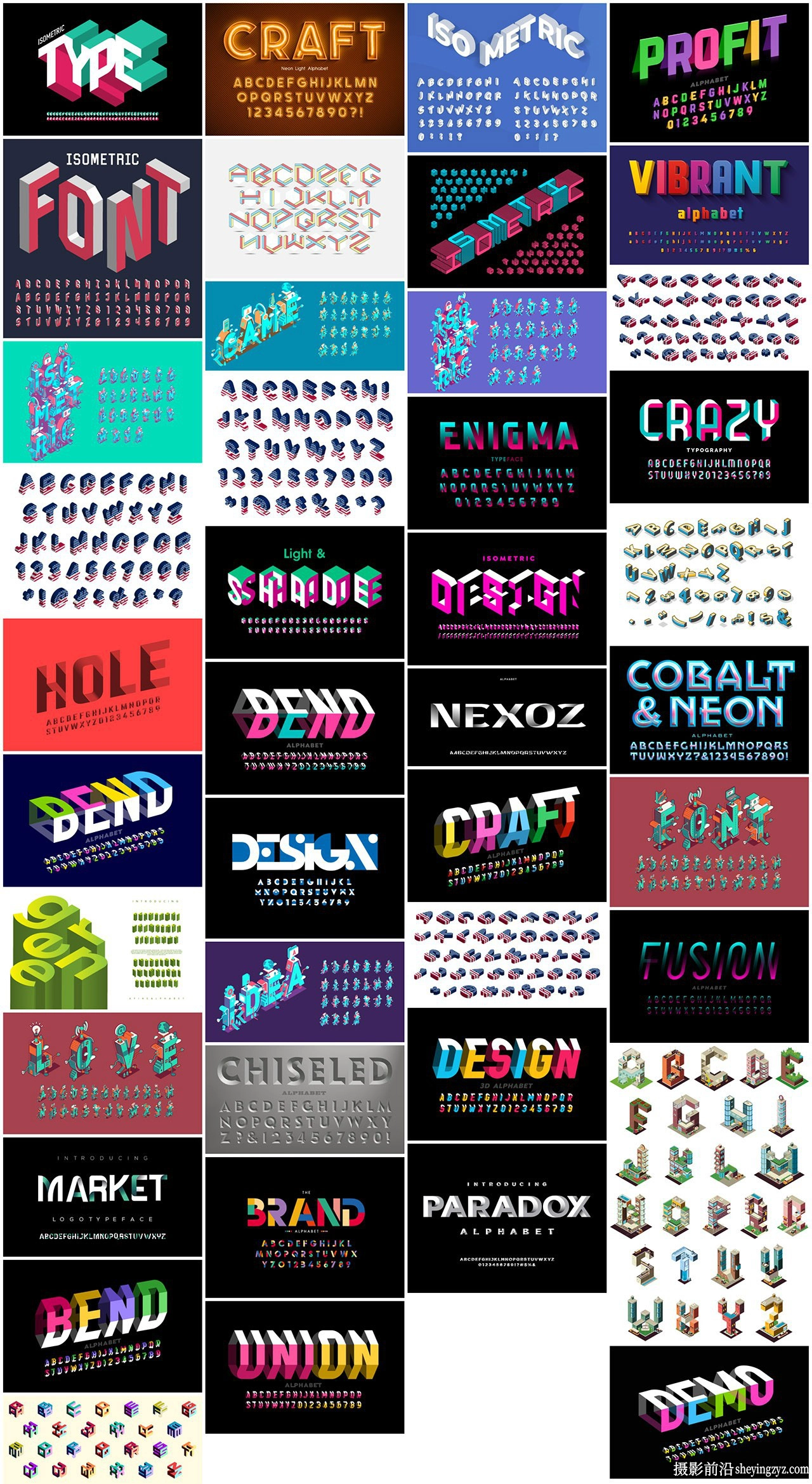 43款等距3D数字字母矢量素材合集 43xAI矢量