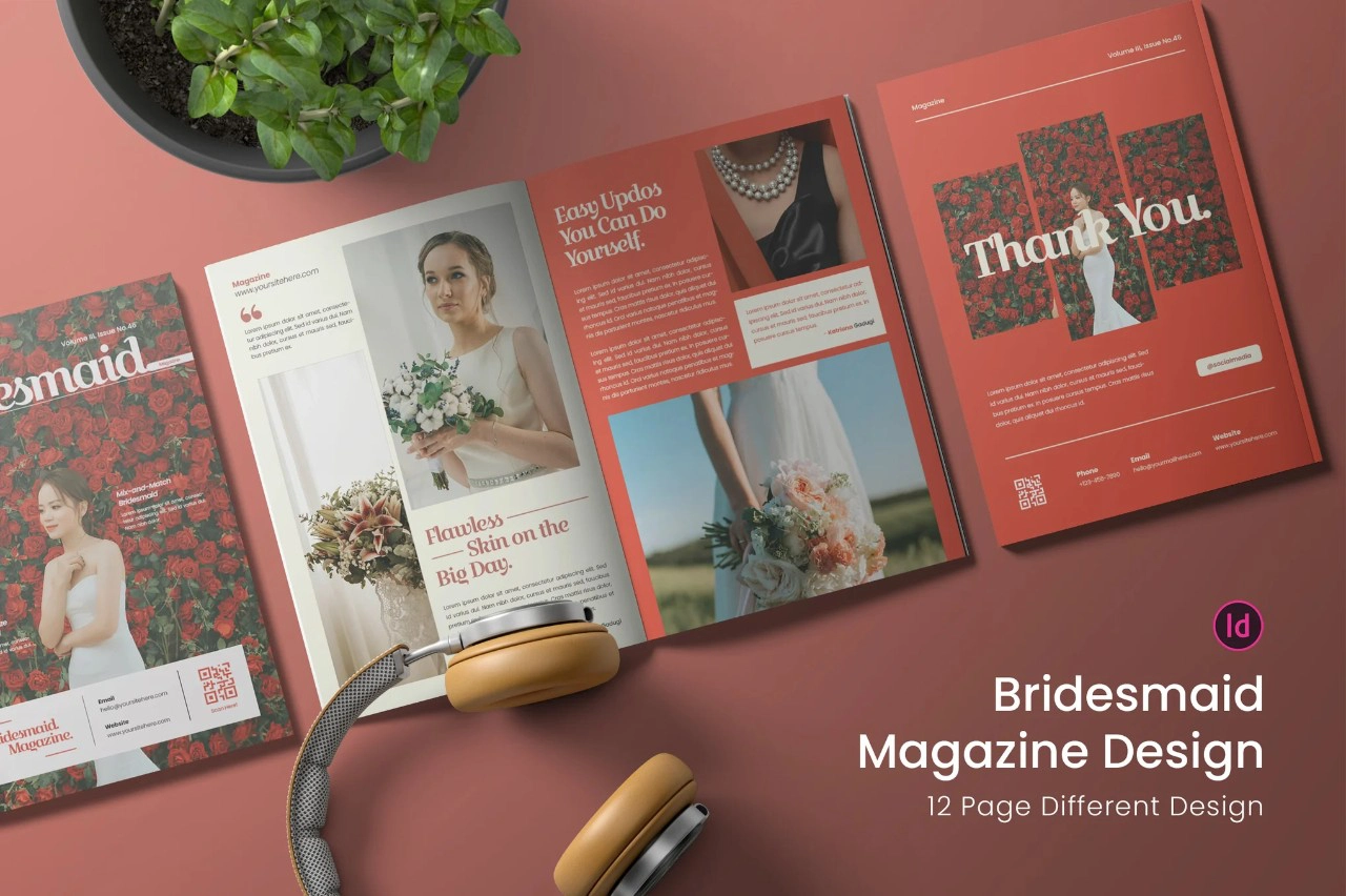 婚礼必备伴娘杂志排版布局InDesign模板