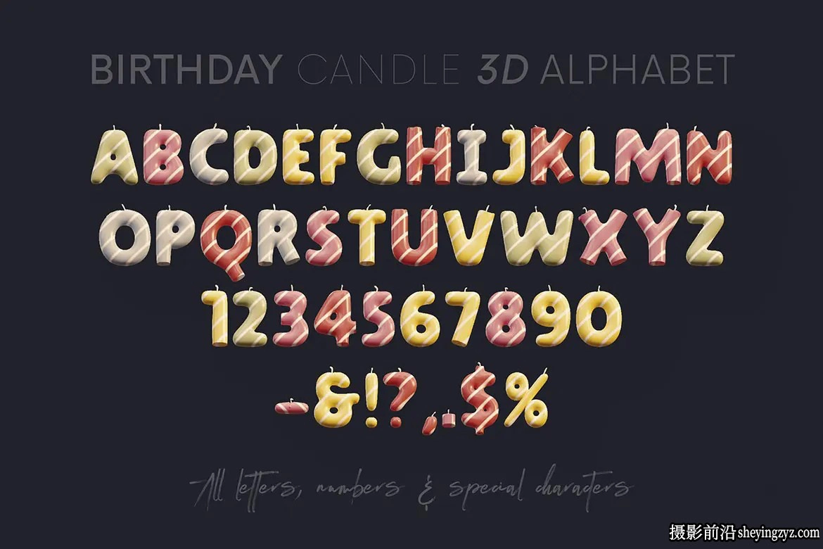 生日蜡烛字母数字3D字体设计PNG透明免扣素材