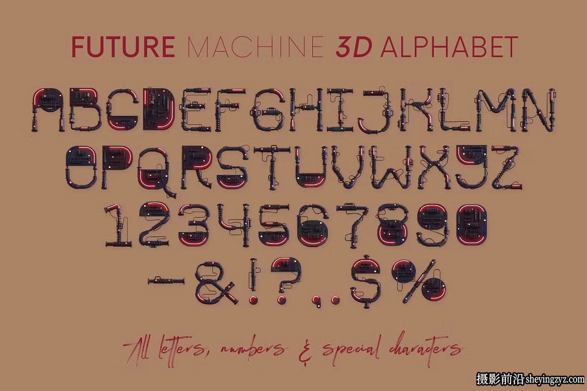 未来机器风格3D字母效果PNG透明免扣素材