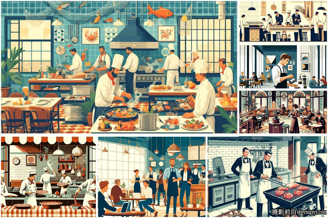 33种餐厅咖啡馆与厨房插画矢量素材 33xAI