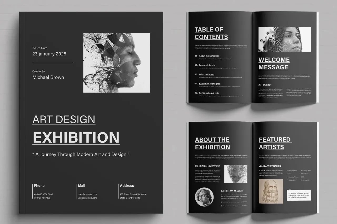 艺术家声明传记艺术展览作品集InDesign模板