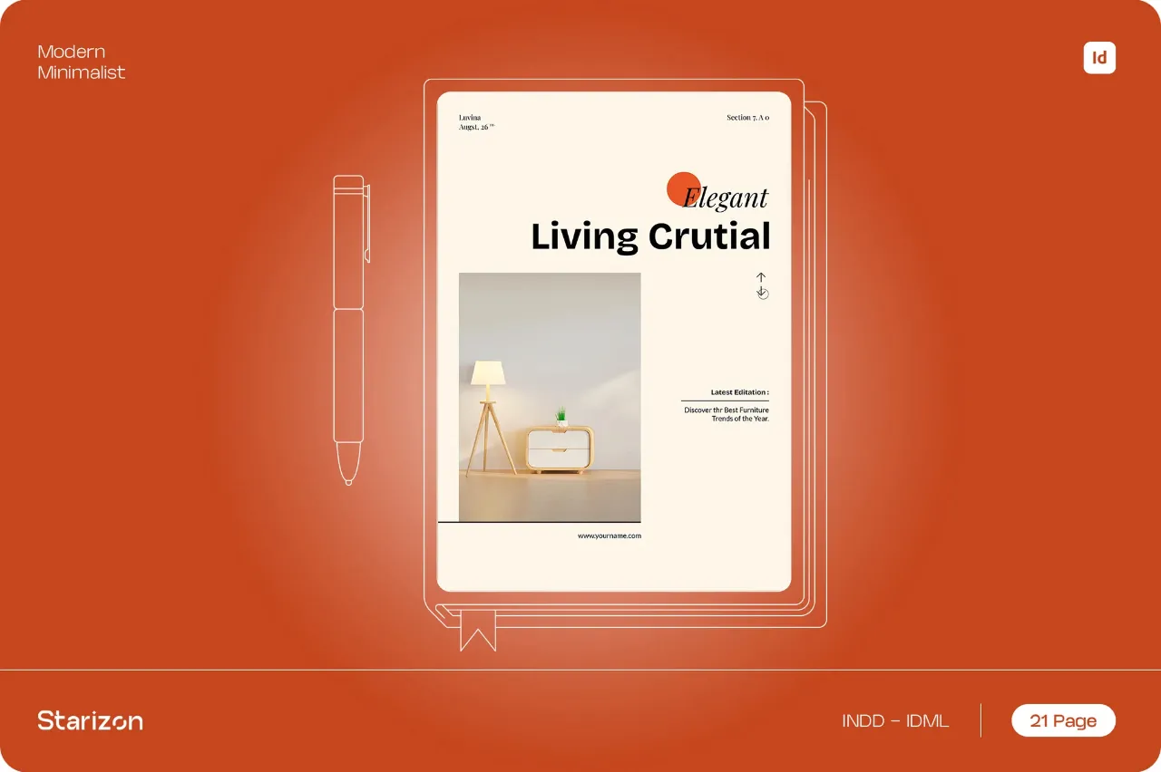 奶油橙棕色现代极简家具目录InDesign模板• 003