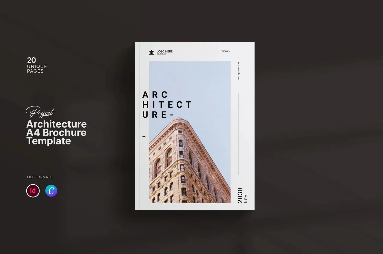 极简设计项目建筑宣传手册排版布局InDesign模板