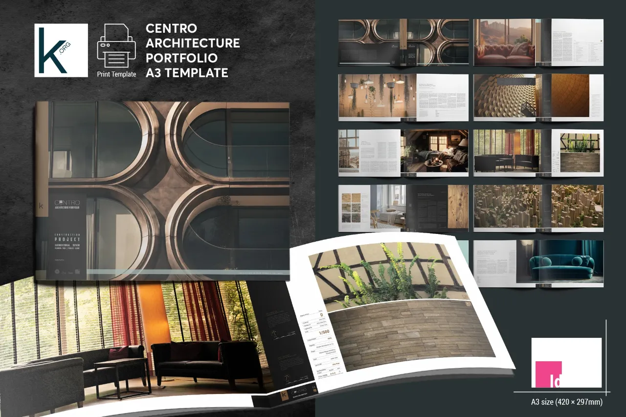 摄影师设计师建筑作品集架构组合 A3 InDesign模板