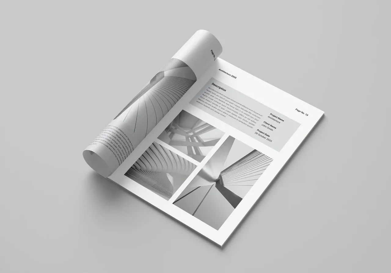 干净创意建筑作品集宣传册排版InDesign模板