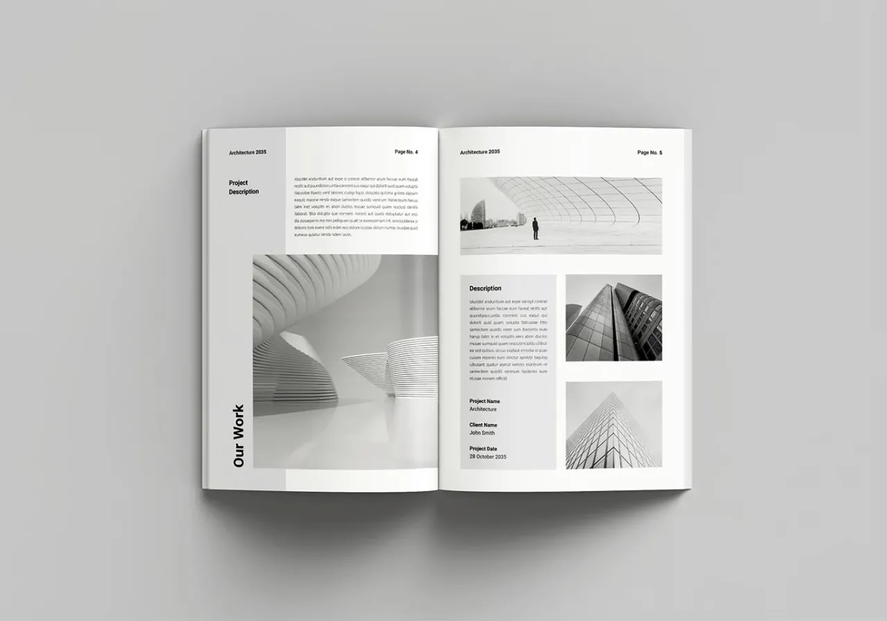 干净创意建筑作品集宣传册排版InDesign模板