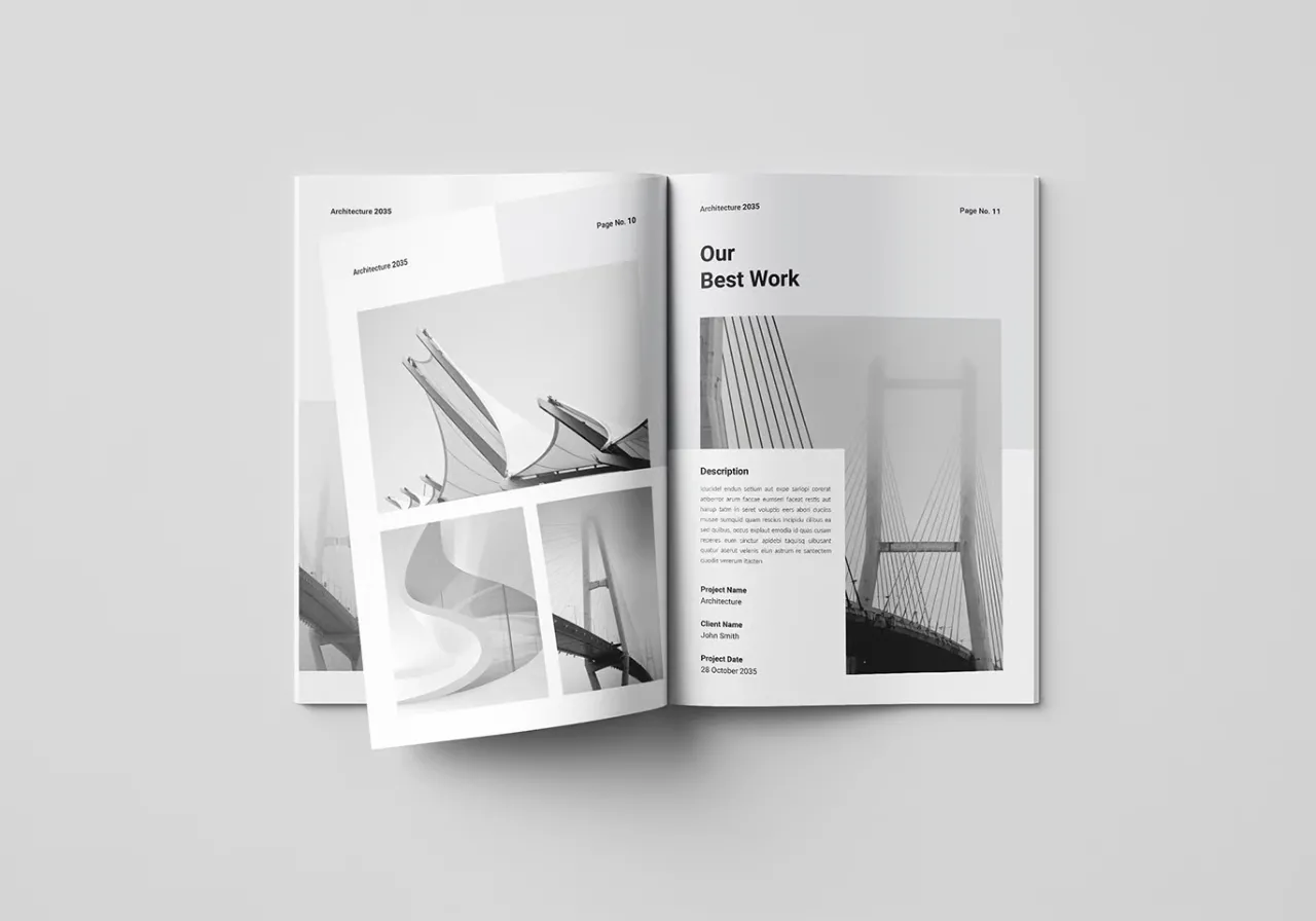 干净创意建筑作品集宣传册排版InDesign模板
