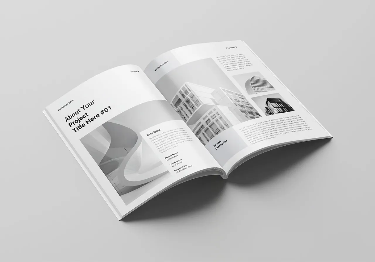 干净创意建筑作品集宣传册排版InDesign模板