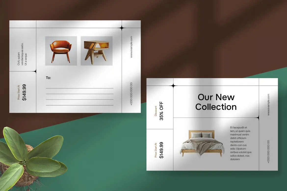 家具零售商极简家具明信片卡片设计InDesign模板