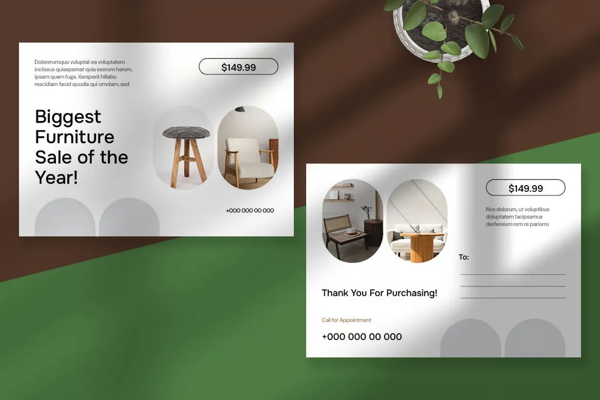 家具零售商极简家具明信片卡片设计InDesign模板