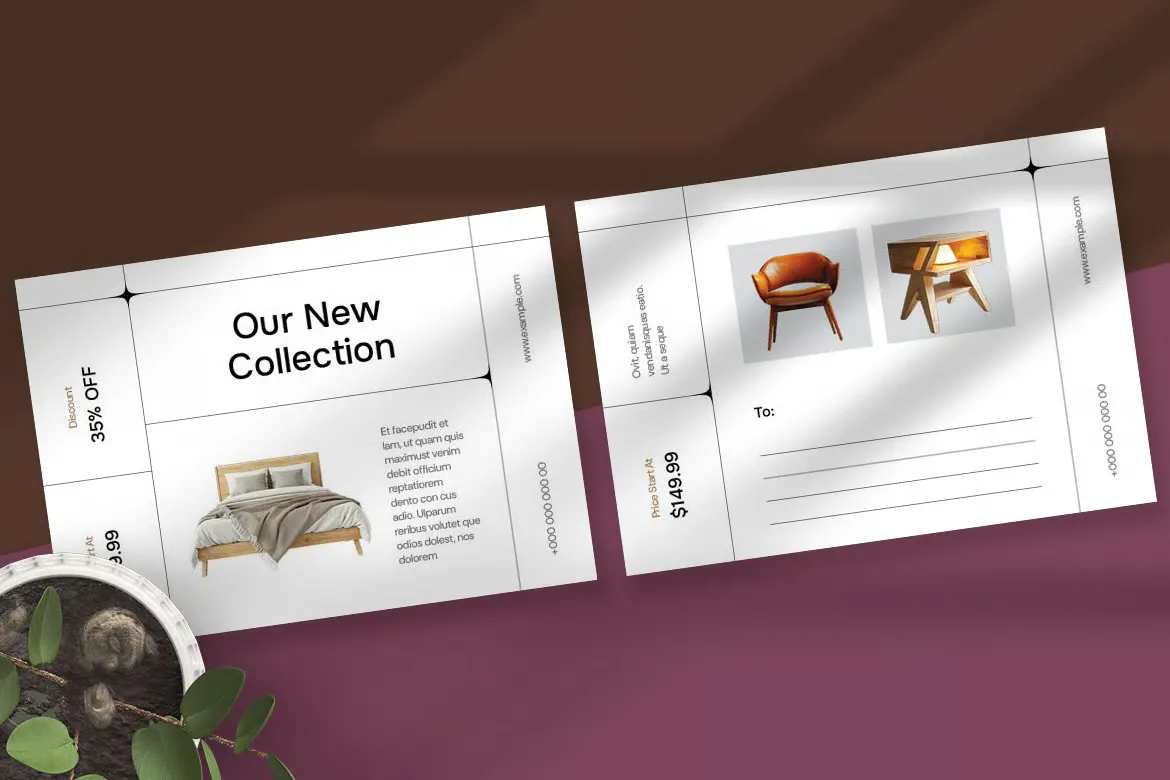 家具零售商极简家具明信片卡片设计InDesign模板