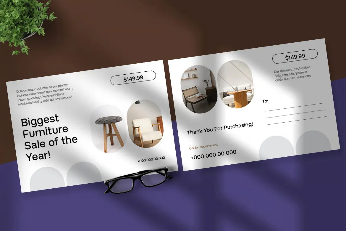 家具零售商极简家具明信片卡片设计InDesign模板