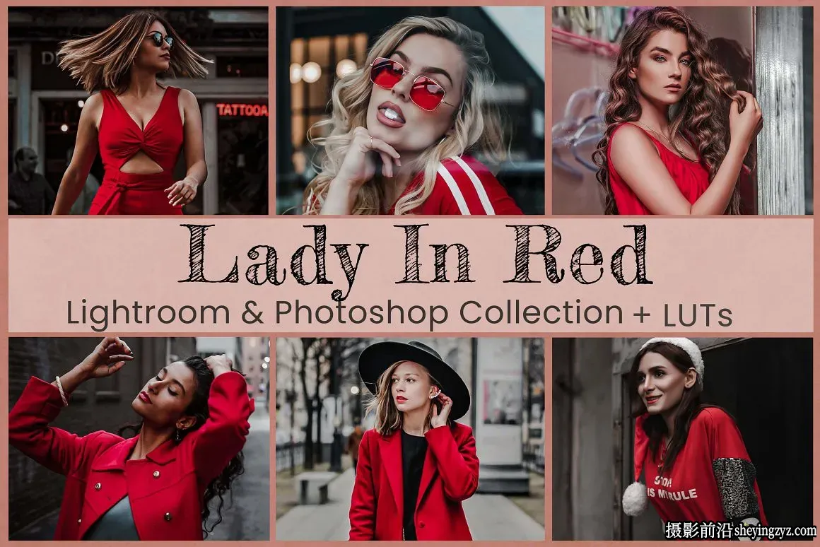 时尚人像调色LR预设及LUT预设 Lady In Red Lightroom Photoshop LUTs