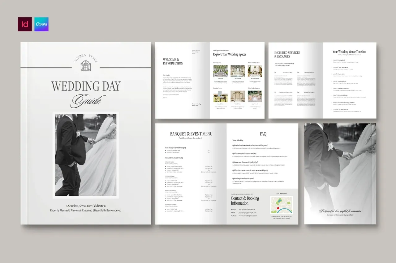 婚礼场地指南手册及信息包模板InDesign模板