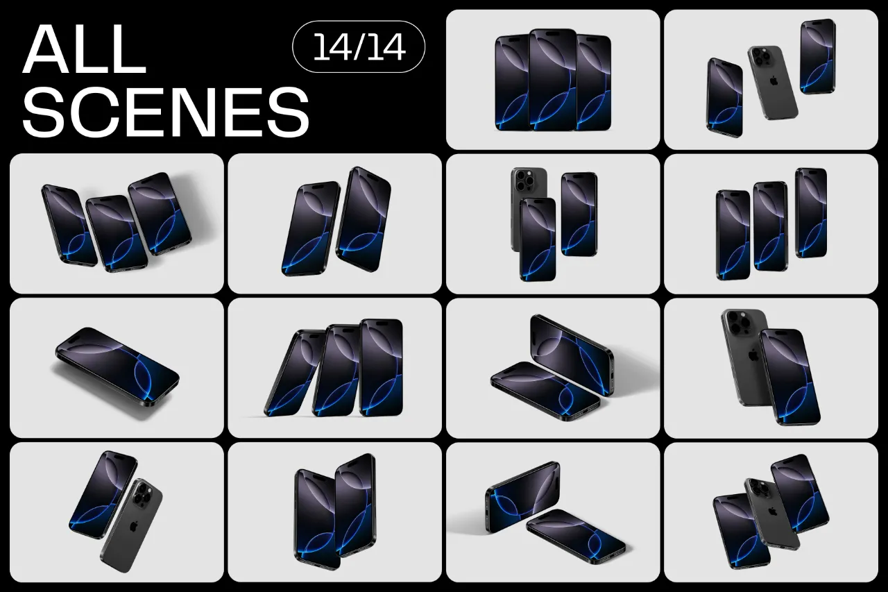 iPhone 16 Pro 样机模型合集- 14场景 46xPSD