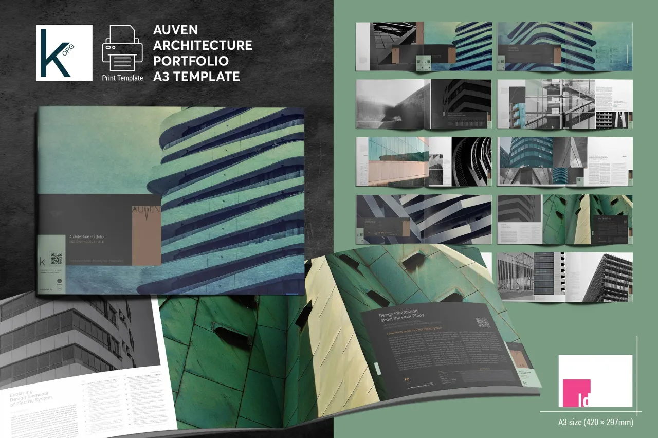 房地产建筑作品集排版设计A3模板InDesign模板