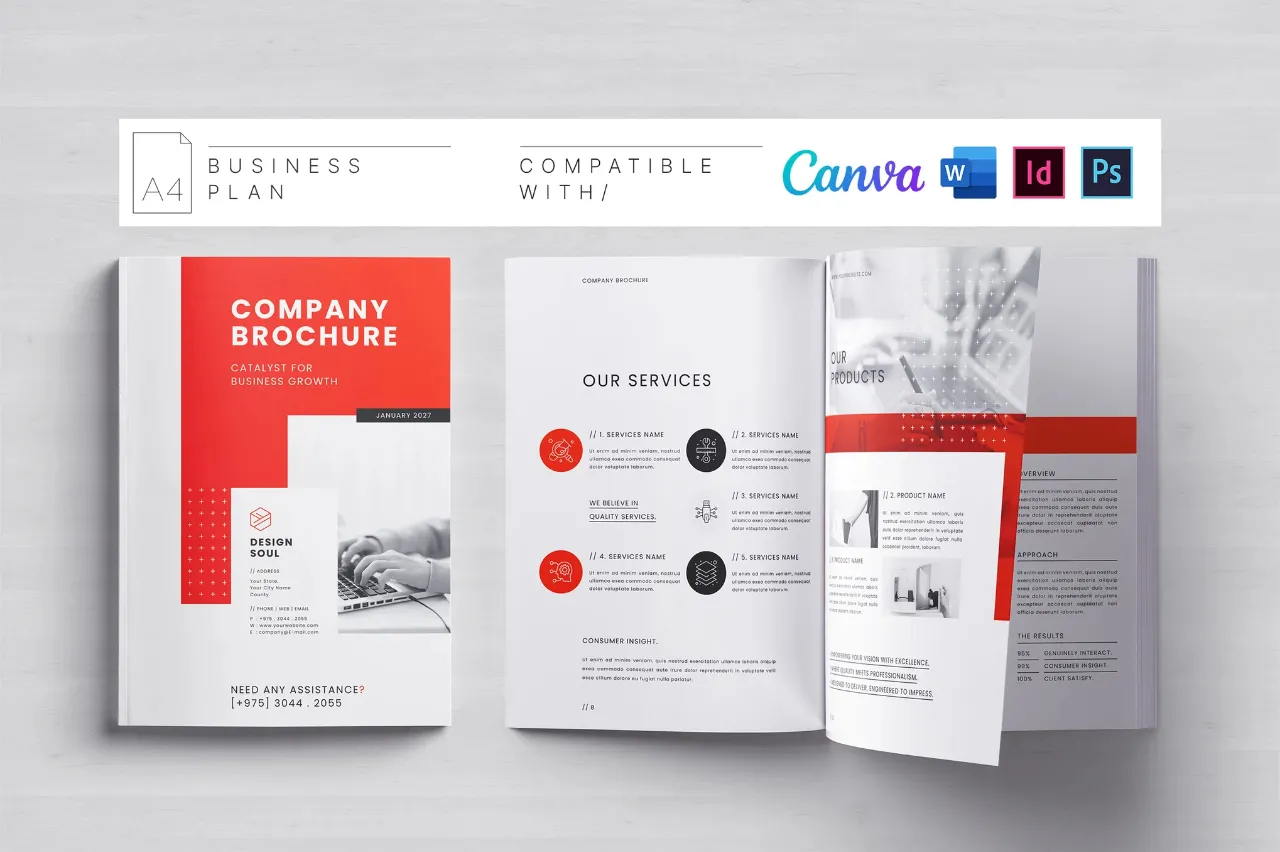 公司企业手册排版布局设计InDesign模板Canva模板