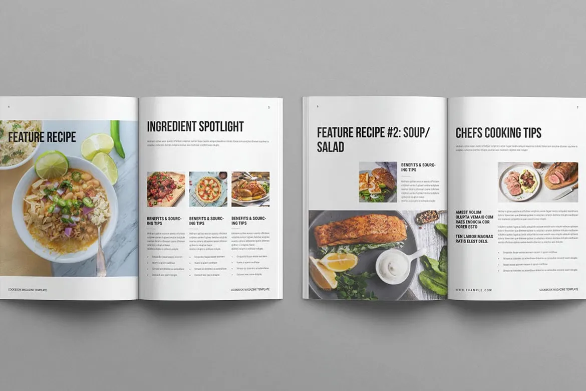 优雅极简创意烹饪书杂志排版布局设计InDesign模板