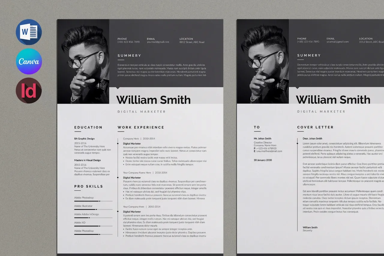 简历排版布局设计InDesign模板Canva、Word