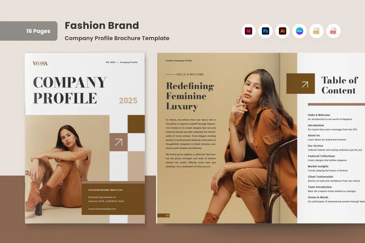优雅时尚品牌公司简介宣传册InDesign模板