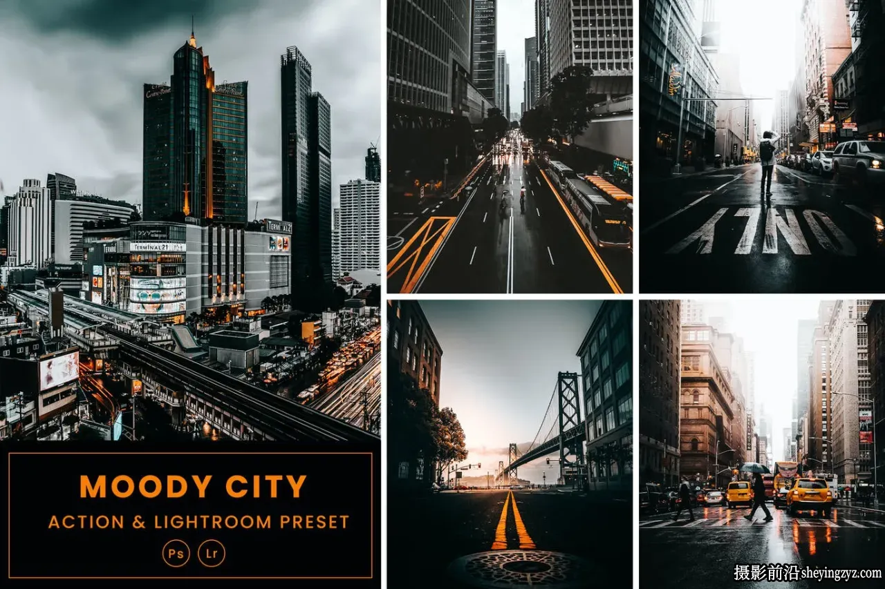 黑金电影城市风光LR预设及PS动作 Moody City Lightrom Presets