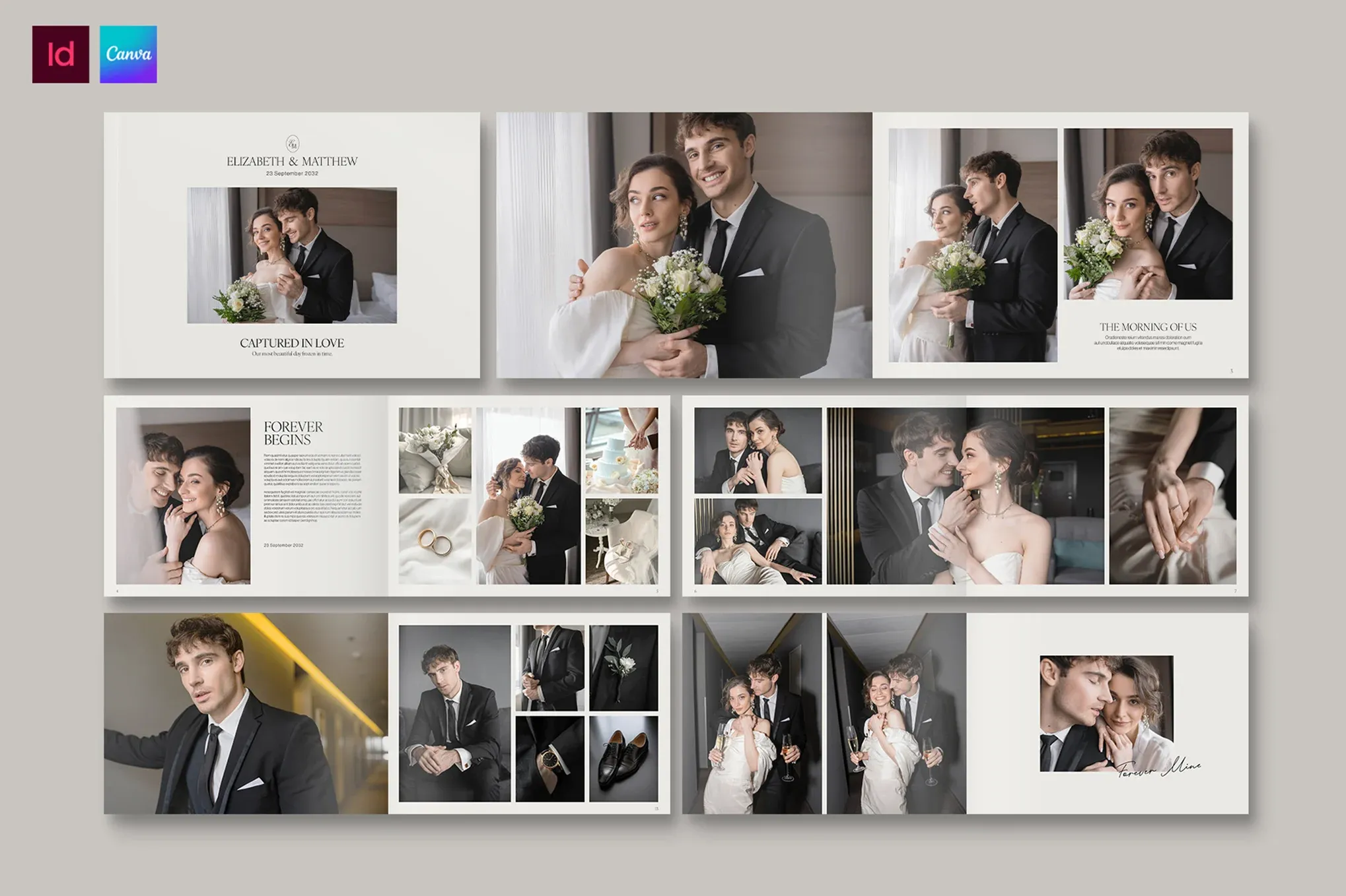 婚礼照片册和婚礼摄影相册InDesign模板