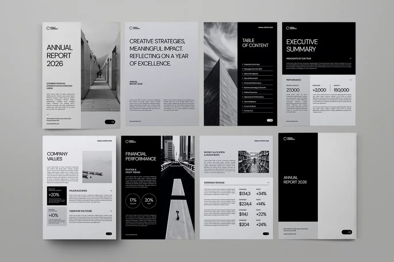 专业干净的年度报告排版布局设计InDesign模板