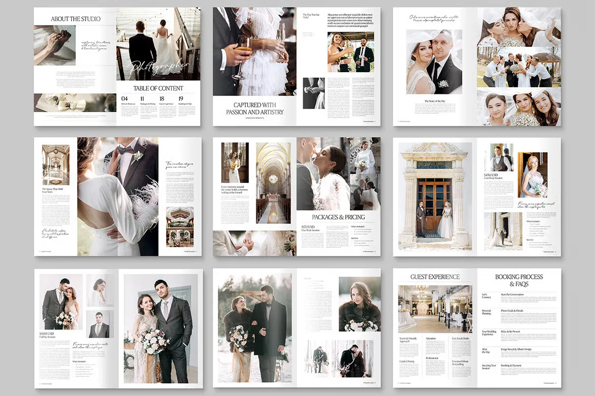婚礼摄影师宣传册排版布局InDesign模板