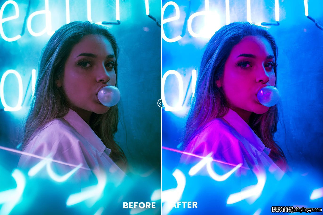 时尚街拍夜景霓虹灯人像调色LR预设手机滤镜Photoshop动作