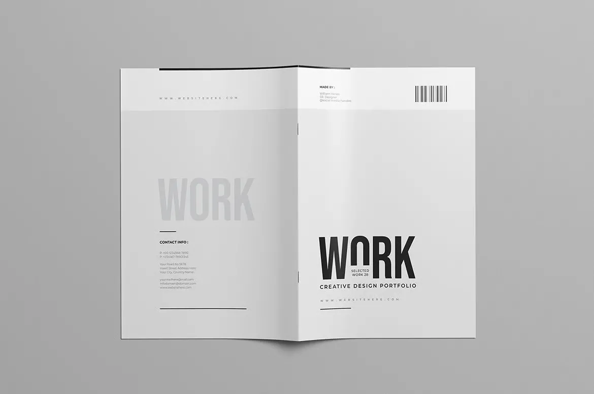 简洁大方时尚作品集排版布局设计InDesign模板 16页