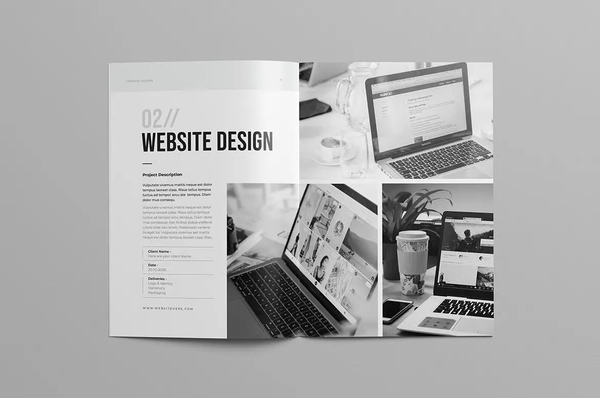 简洁大方时尚作品集排版布局设计InDesign模板 16页