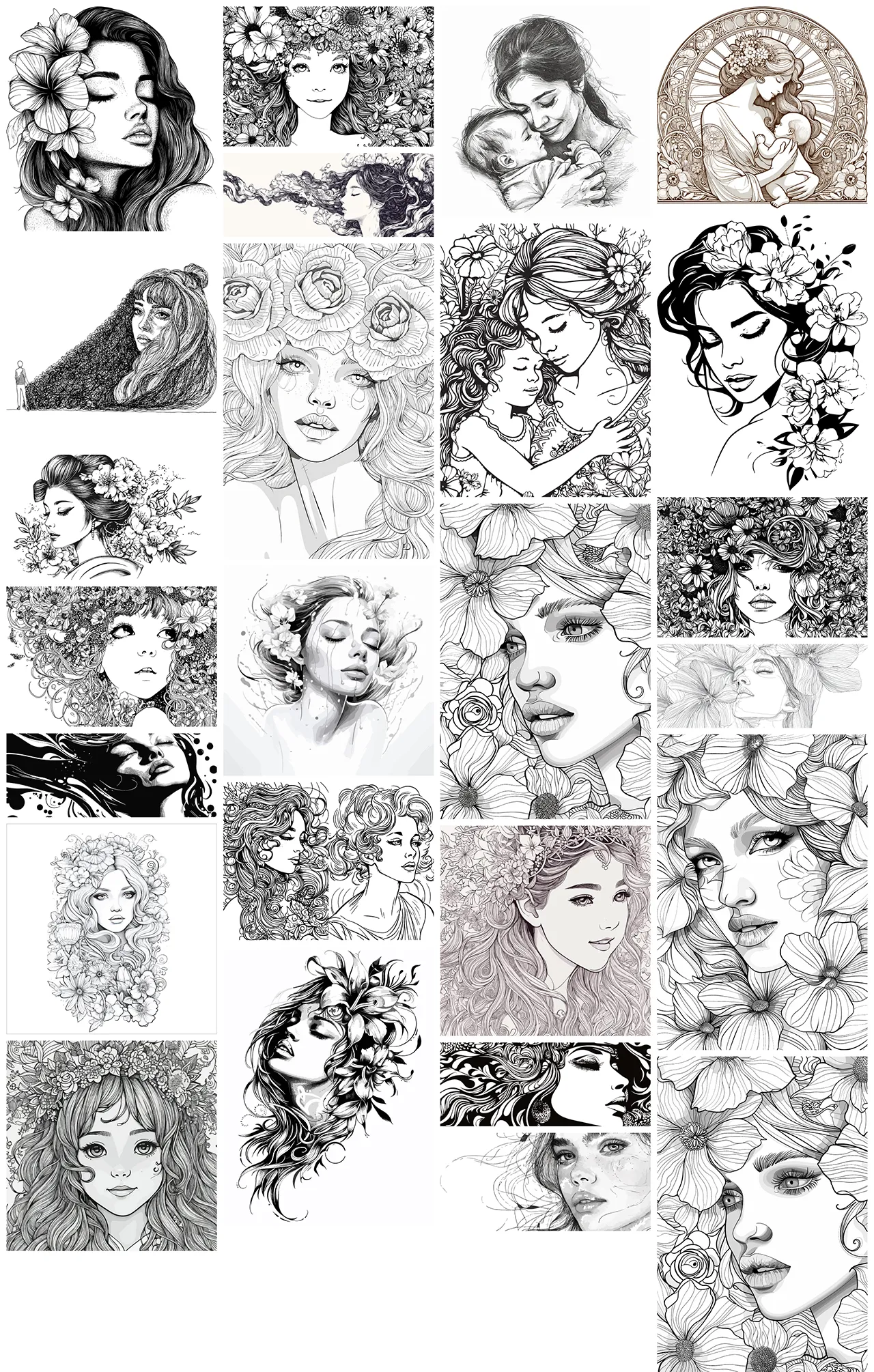 艺术女性面部头像插画矢量素材合集 #1,25xAI素材合集