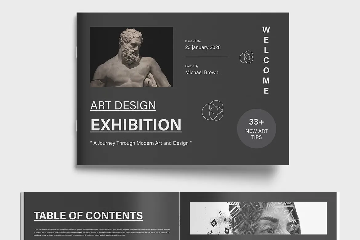 简洁艺术展览作品集设计布局排版InDesign模板