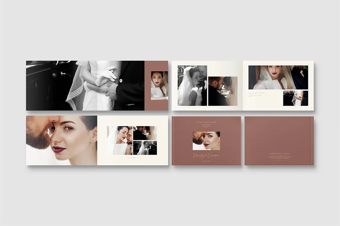 婚礼照片册和婚礼摄影相册排版布局InDesign模板
