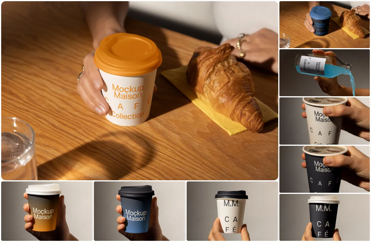 Mockup Maison-71种网红品牌袋子果汁饮料咖啡餐巾纸包装模型