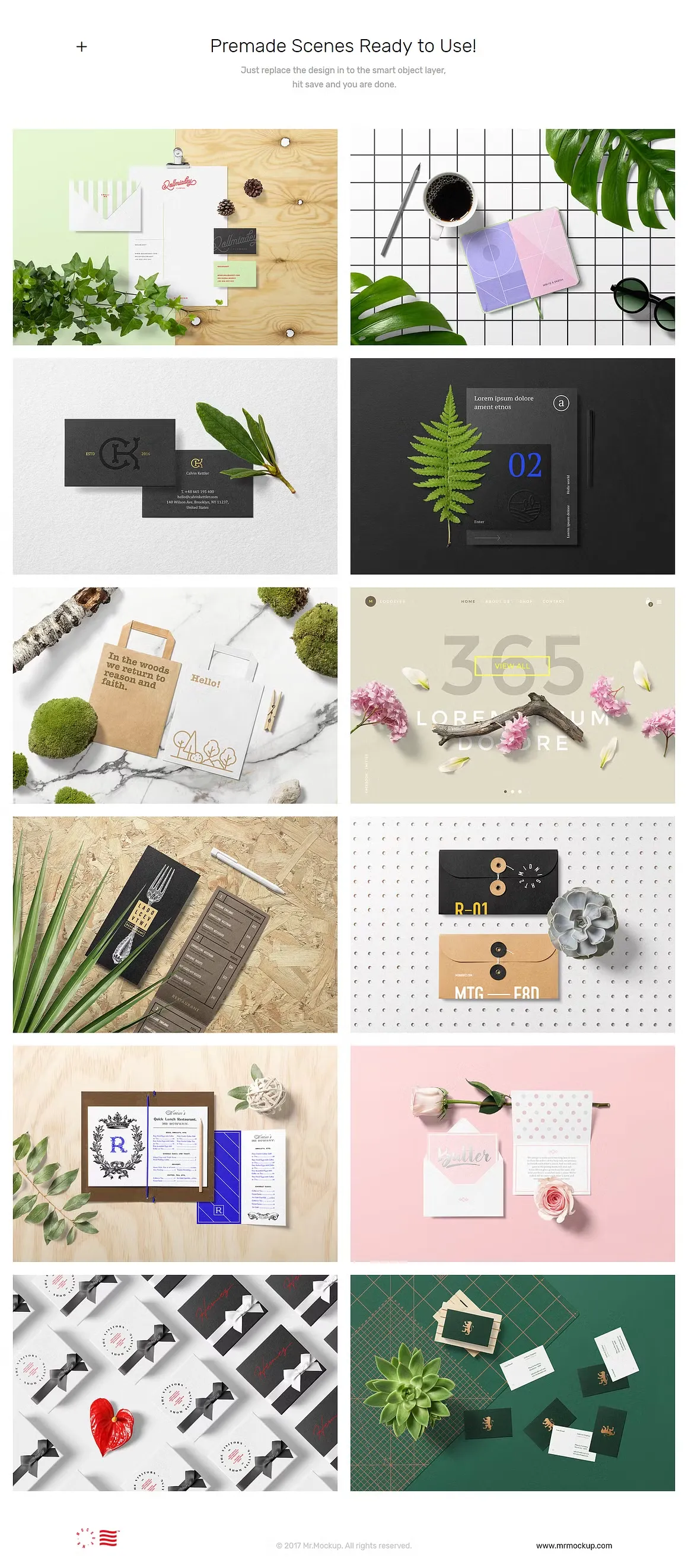 200+办公用品场景套装花卉图案模板样机+背景纹理素材