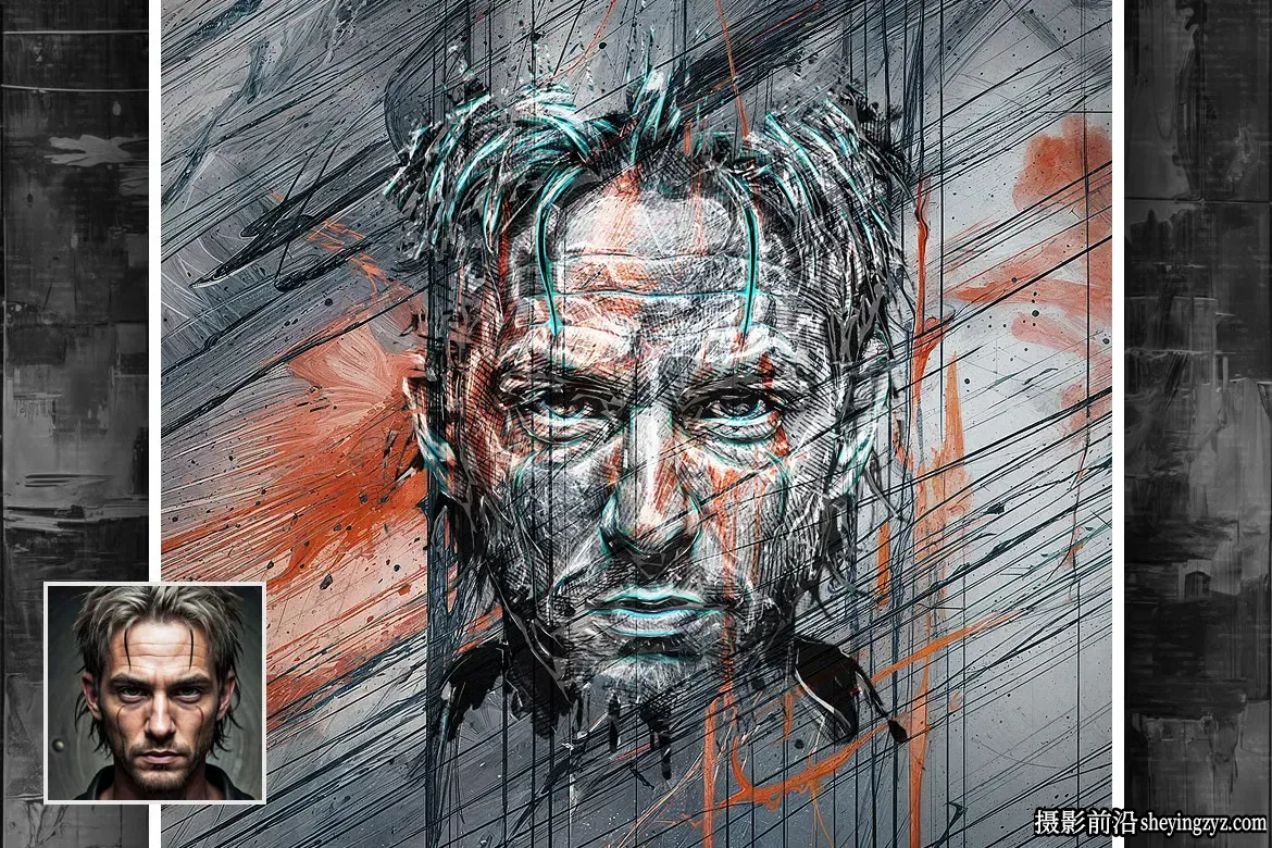 Photoshop 抽象壁画墙画绘画效果特效动作模板-支持中文版PS
