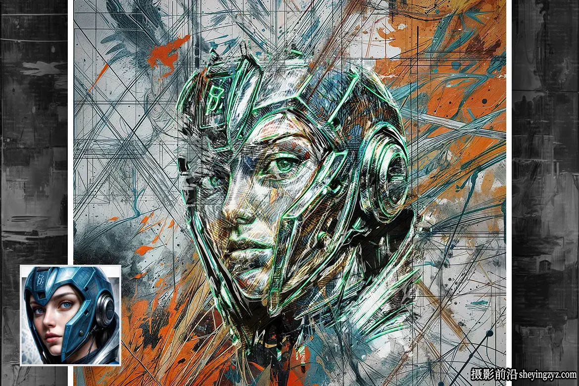 Photoshop 抽象壁画墙画绘画效果特效动作模板-支持中文版PS