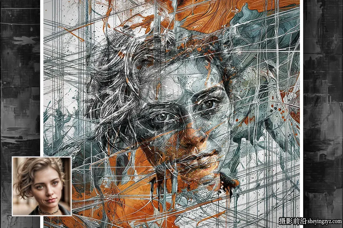 Photoshop 抽象壁画墙画绘画效果特效动作模板-支持中文版PS