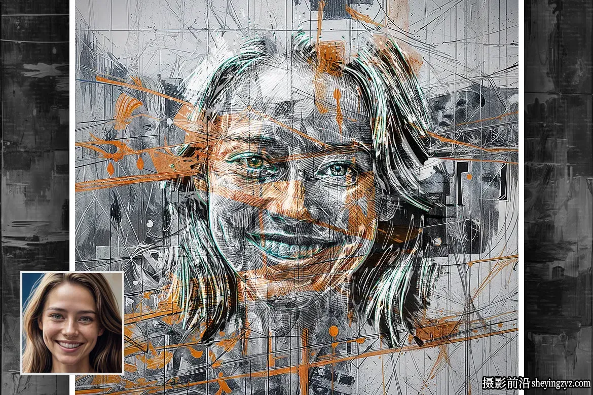 Photoshop 抽象壁画墙画绘画效果特效动作模板-支持中文版PS