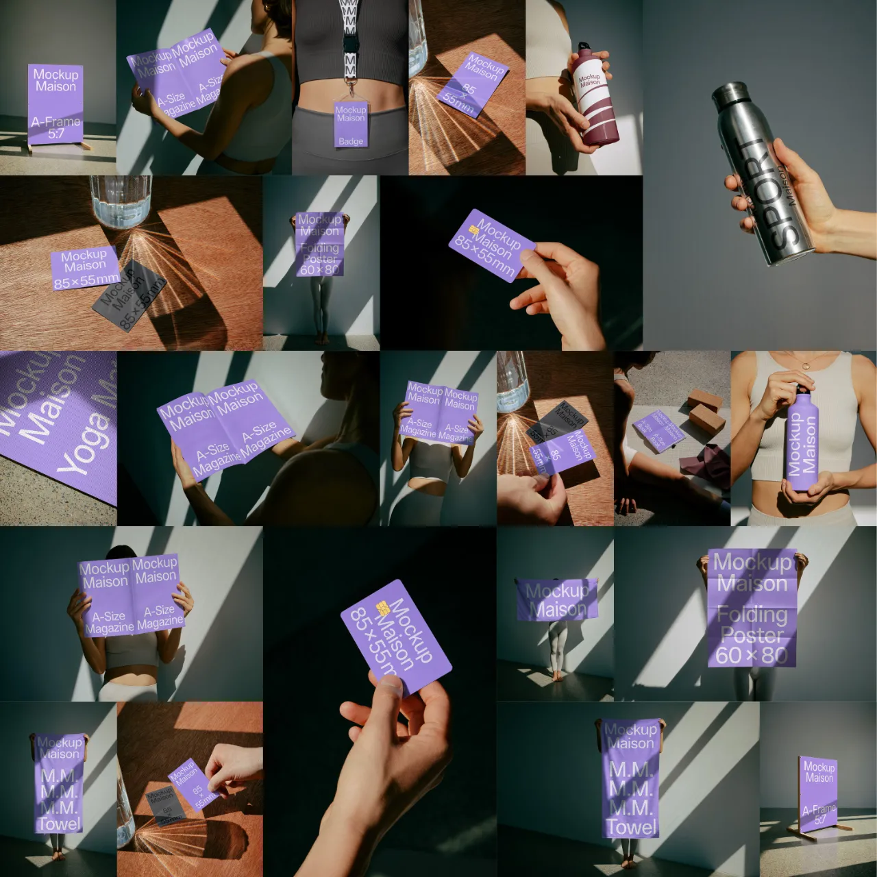 Mockup Maison - 23种瑜伽主题商品名片.徽章.毛巾.瑜伽垫样机合集
