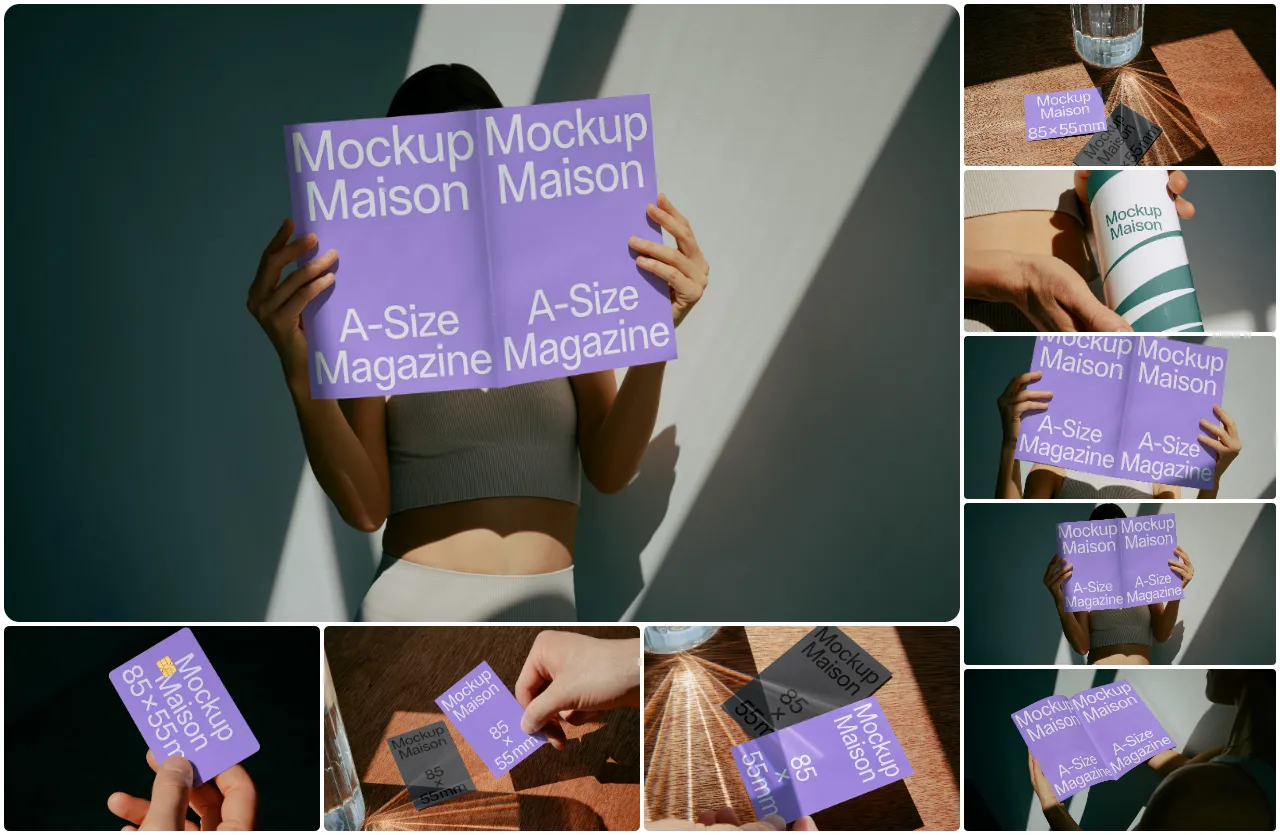 Mockup Maison - 23种瑜伽主题商品名片.徽章.毛巾.瑜伽垫样机合集