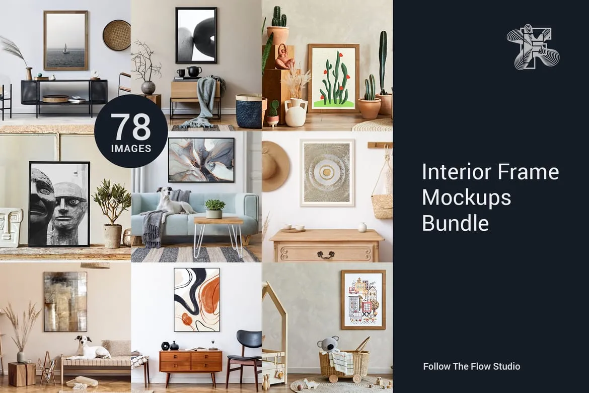 MockupCloud -78种 室内设计艺术作品相框框架PSD样机模型大合集