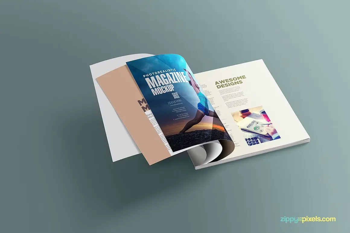 方形杂志封面与内页杂志布局设计样机模型 第8卷