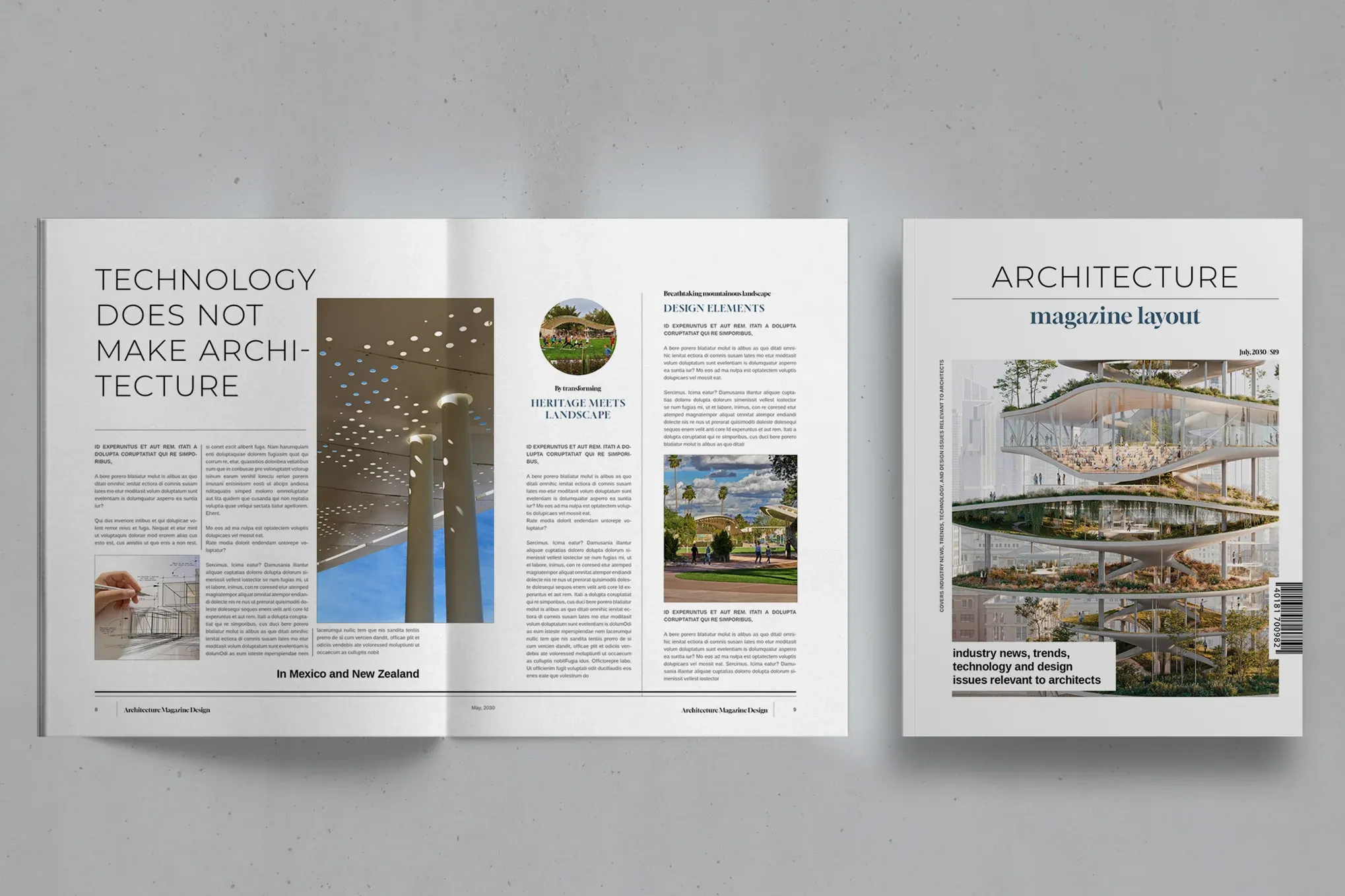 酷炫建筑杂志版面排版设计InDesign模板