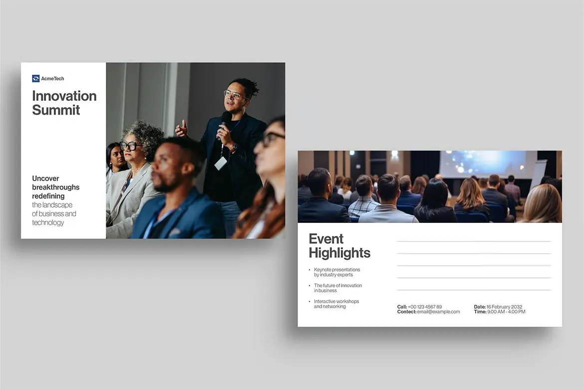 现代公司企业明信片排版布局设计InDesign模板