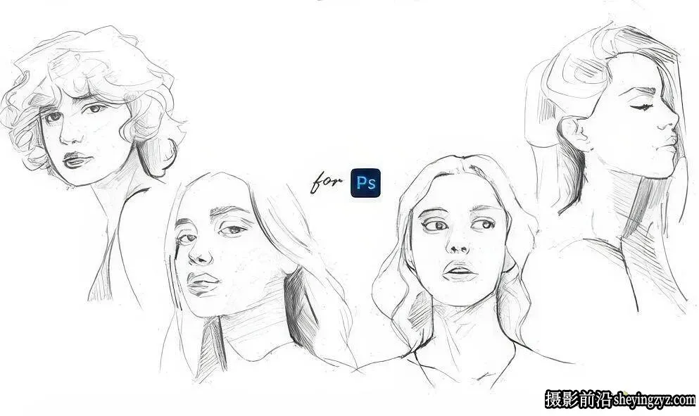 25+铅笔素描肖像绘画Photoshop绘画笔刷下载