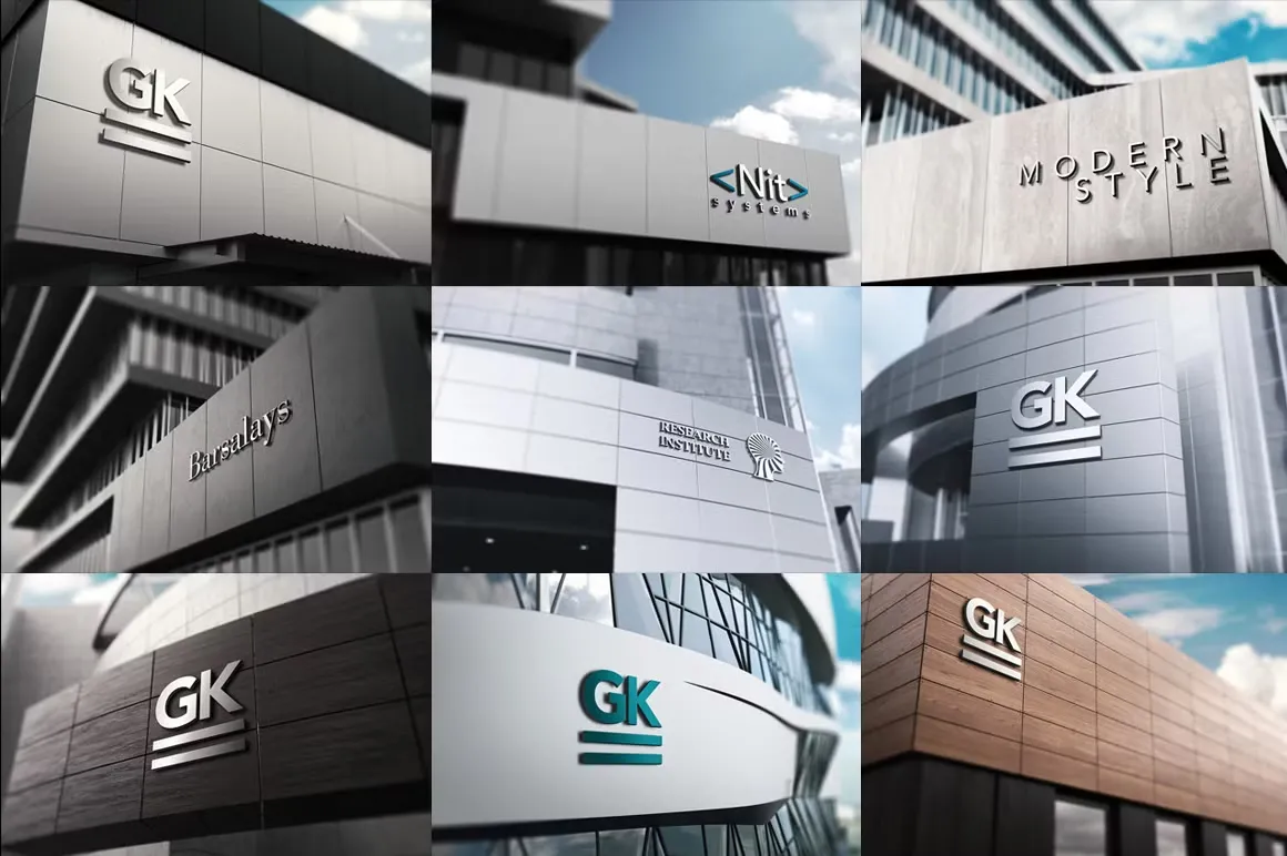 28种质感3D标志墙面LOGO样机模型合集